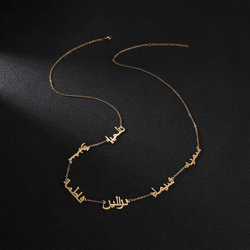 18K Gold Plated Personalized 1-6 Name Necklace Multiple Arabic Name Customized Name Necklace Handcrafted Custom Jewelry Pendant Gift For Mom