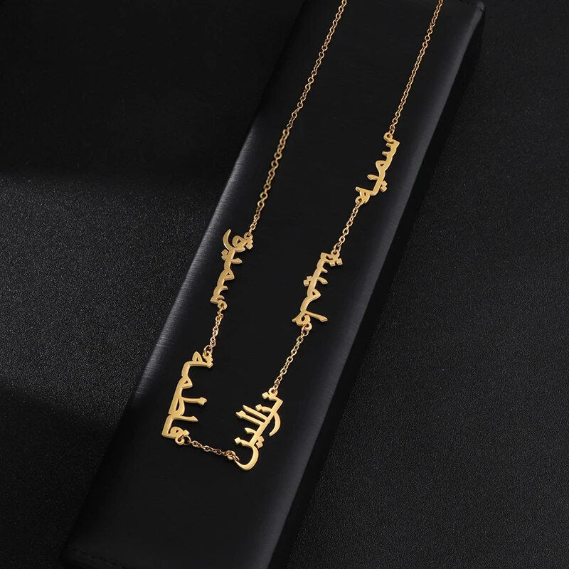 18K Gold Plated Personalized 1-6 Name Necklace Multiple Arabic Name Customized Name Necklace Handcrafted Custom Jewelry Pendant Gift For Mom