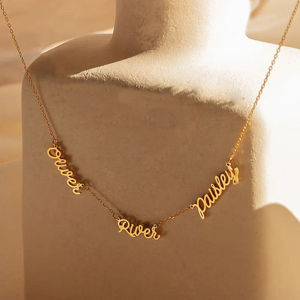 18K Gold Plated Personalized 1-6 Name Necklace, Customized Name Necklace Handcrafted Custom Jewelry Nameplate Pendant Gifts For Mom, For Her