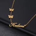 18K Gold Plated Personalized Name Necklace Two Double Butterfly Customized Name Necklace Handcrafted Custom Jewelry Nameplate Pendant Gift