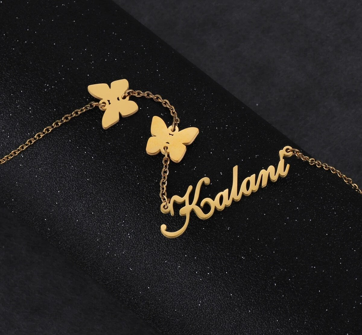 18K Gold Plated Personalized Name Necklace Two Double Butterfly Customized Name Necklace Handcrafted Custom Jewelry Nameplate Pendant Gift