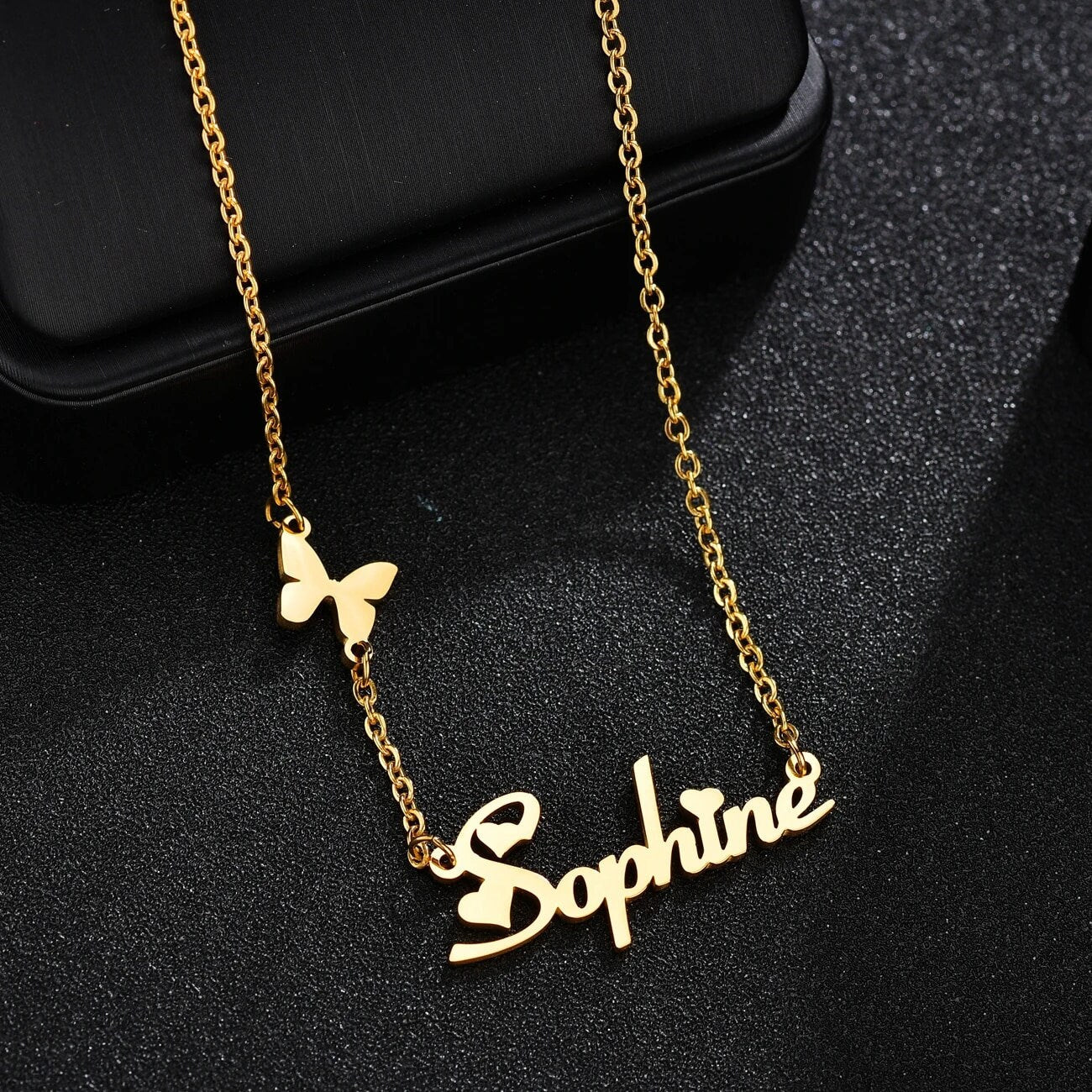 18K Gold Plated Personalized Name Necklace Two Double Butterfly Customized Name Necklace Handcrafted Custom Jewelry Nameplate Pendant Gift