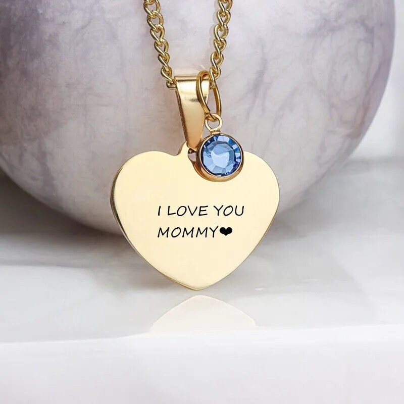 18K Gold Plated Heart Shape Swarovski Birthstone Necklace, Customized Actual Handwriting Personalized Jewelry, Engrave Name Necklace Gift