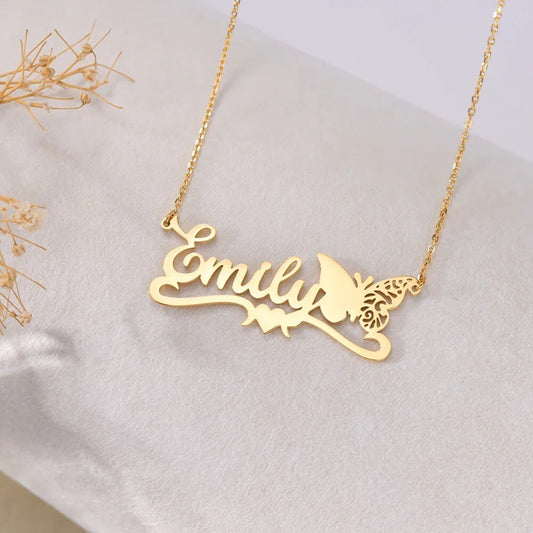 18K Gold Plated Personalized Name Necklace Butterfly Birth Month Customized Name Necklace Handcrafted Custom Jewelry Nameplate Pendant Gift