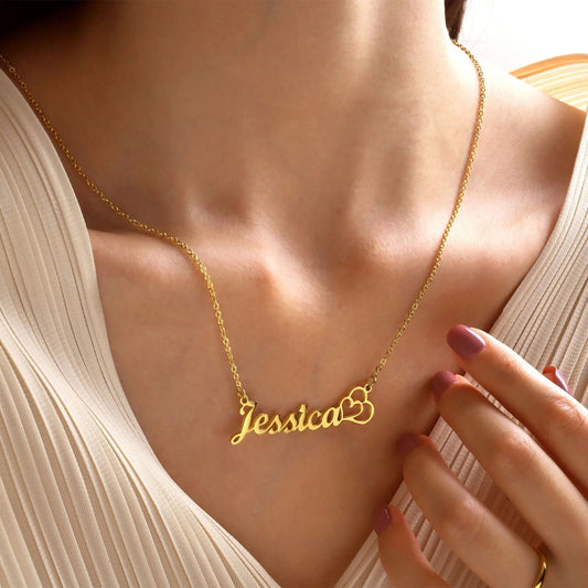 18K Gold Plated Personalized Name Necklace Heart Customized Name Necklace Handcrafted Custom Jewelry Nameplate Pendant Gift For Mom, For Her