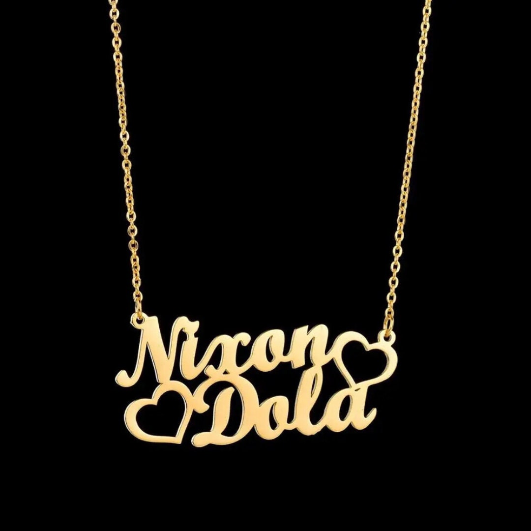 18K Gold Plated Personalized Two Name Necklace, Customized Name Necklace Handcrafted Custom Jewelry Nameplate Pendant Gifts For Mom, For Her