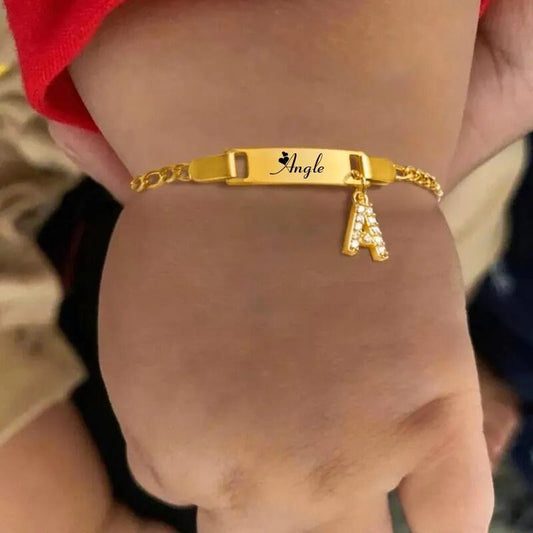 18K Gold Plated Personalized Baby Initial Letter Bracelet Customized Jewelry Nameplate Engraved Baby Custom Children's Jewelry For Baby Gift