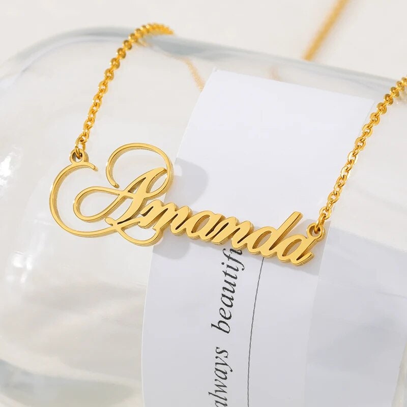 18K Gold Plated Personalized Name Heart Necklace Customized Name Necklace Handcrafted Jewelry Custom Nameplate Pendant Gift For Mom, Wife