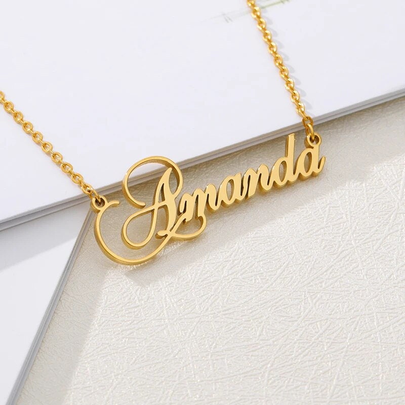 18K Gold Plated Personalized Name Heart Necklace Customized Name Necklace Handcrafted Jewelry Custom Nameplate Pendant Gift For Mom, Wife