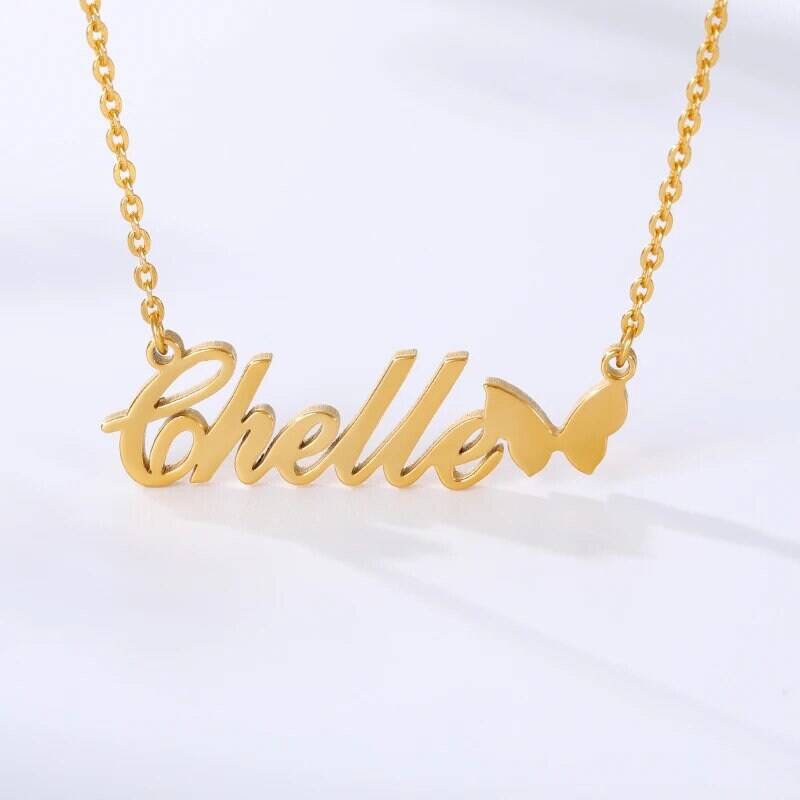 18K Gold Plated Personalized Name Butterfly Necklace, Customized Name Necklace Handcrafted Jewelry Custom Nameplate Pendant, Gift For Her