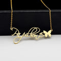 18K Gold Plated Personalized Name Butterfly Necklace, Customized Name Necklace Handcrafted Jewelry Custom Nameplate Pendant, Gift For Her