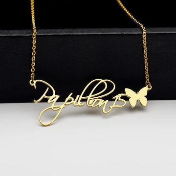 18K Gold Plated Personalized Name Butterfly Necklace, Customized Name Necklace Handcrafted Jewelry Custom Nameplate Pendant, Gift For Her