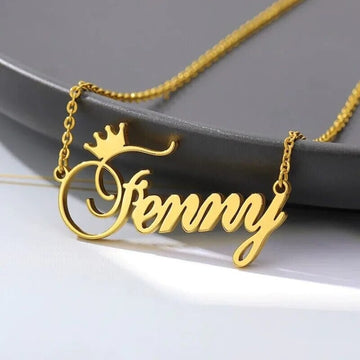 18K Gold Plated Personalized Name Crown Necklace, Customized Name Necklace Handcrafted Jewelry Custom Nameplate Pendant Gift For Mom, Wife