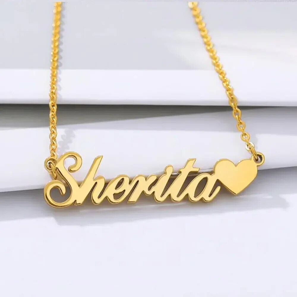 18K Gold Plated Personalized Name Heart Necklace Customized Name Necklace Handcrafted Jewelry Custom Nameplate Pendant Gift For Mom, Wife