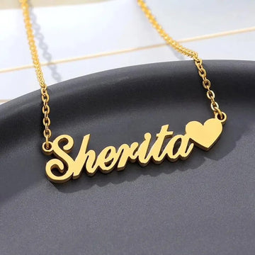 18K Gold Plated Personalized Name Heart Necklace Customized Name Necklace Handcrafted Jewelry Custom Nameplate Pendant Gift For Mom, Wife