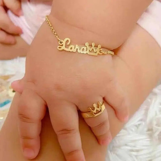 18K Gold Plated Personalized Baby Set Crown Name Jewelry Set Name Necklace, Earring, Bracelet, Ring Jewelry Baby Shower, Baptism Baby Gift