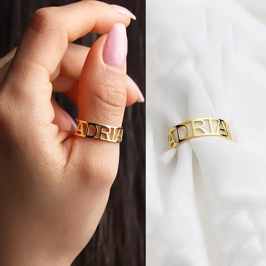 18K Gold Plated Personalized Ring Name Engrave Minimalist Customizable Finger Ring Customized Nameplate Band Handcrafted Custom Jewelry Gift