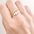 18K Gold Plated Personalized Ring Name Engrave Heart Customizable Finger Ring Customized Nameplate Adjustable Handcrafted Jewelry Gift