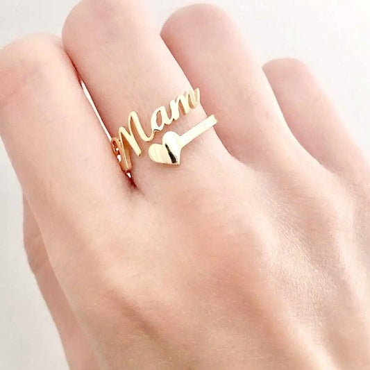 18K Gold Plated Personalized Ring Name Engrave Heart Customizable Finger Ring Customized Nameplate Adjustable Handcrafted Jewelry Gift