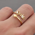 18K Gold Plated Personalized Ring Name Engrave Heart Customizable Finger Ring Customized Nameplate Adjustable Handcrafted Jewelry Gift