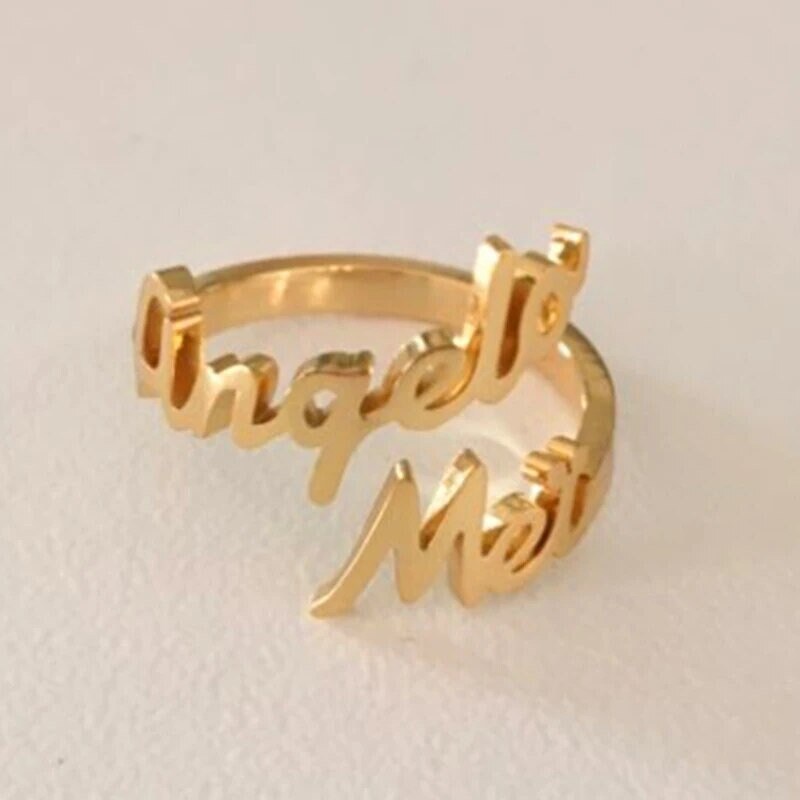 18K Gold Plated Personalized Ring 1-3 Name Engrave Customizable Finger Ring Adjustable Customized Nameplate, Handcrafted Custom Jewelry Gift