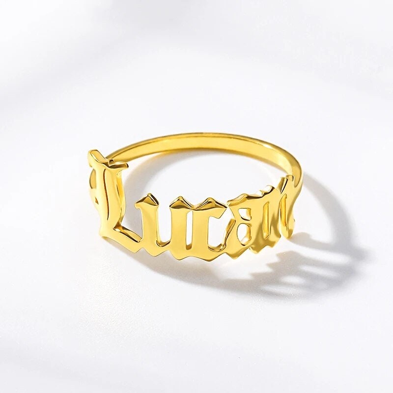 18K Gold Plated Personalized Ring Name Engrave Initial Letter Minimalist Ring, Customized Nameplate Couple's Ring Band, Custom Jewelry Gift