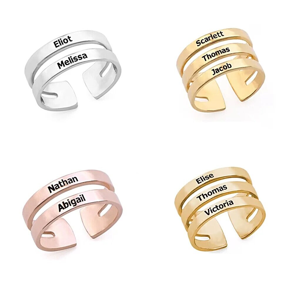 18K Gold Plated Personalized Name Ring, Engrave Minimalist Multiple Name Ring, Customized Nameplate Adjustable Ring, Custom Jewelry Gift