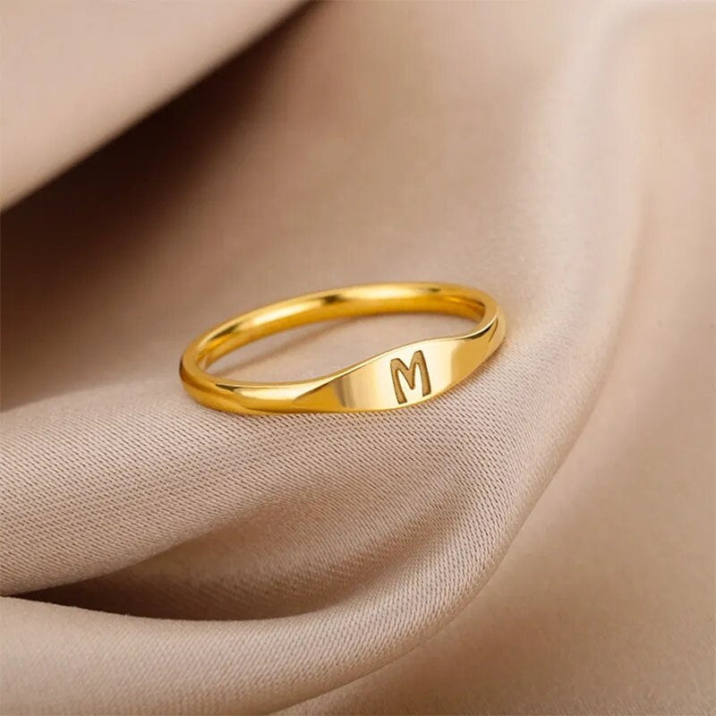 18K Gold Plated Personalized Zircon Initial Letter A-Z Ring Custom Jewelry Ring Engrave Minimalist Ring Customized Wedding Couple Ring Gift