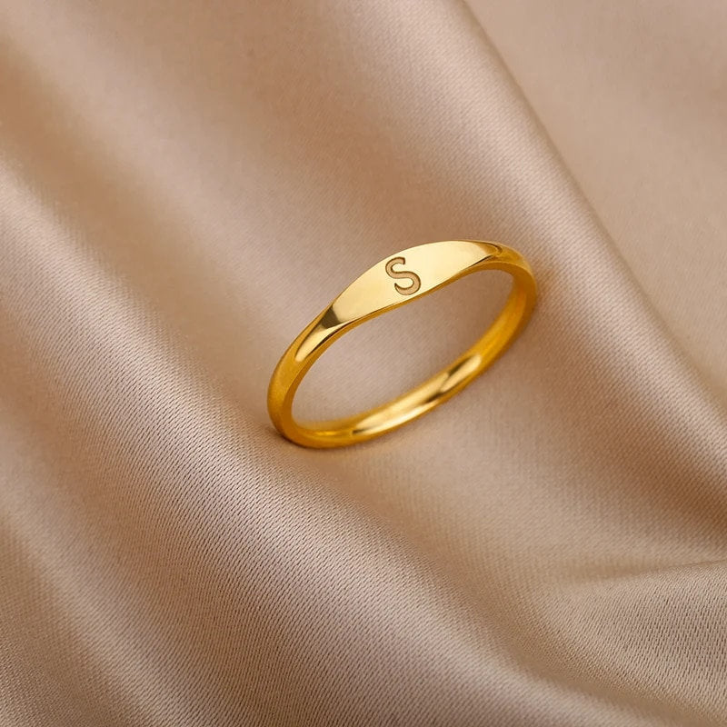 18K Gold Plated Personalized Zircon Initial Letter A-Z Ring Custom Jewelry Ring Engrave Minimalist Ring Customized Wedding Couple Ring Gift