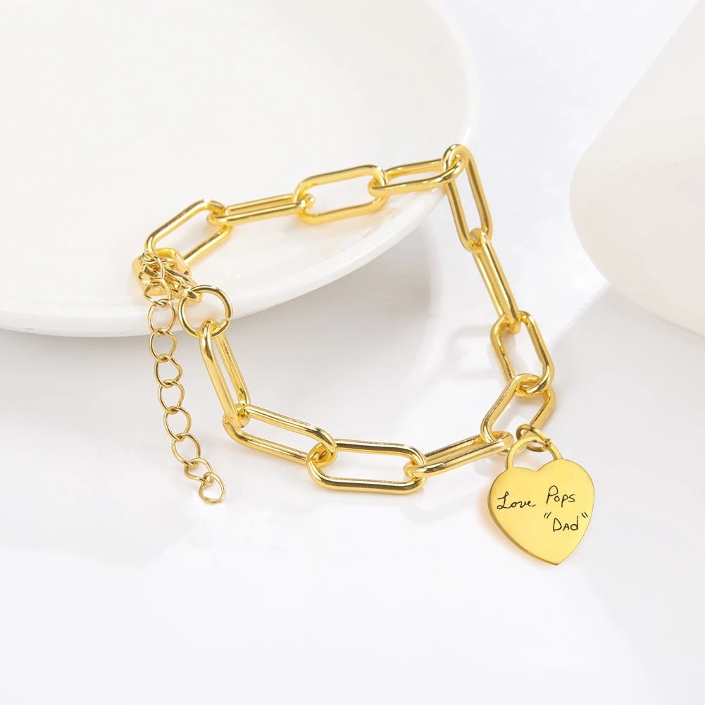 18K Gold Plated Actual Handwriting Bracelet Memorial, Personalized Signature Customized Jewelry, Custom Engraved Jewelry, Handmade Bracelet