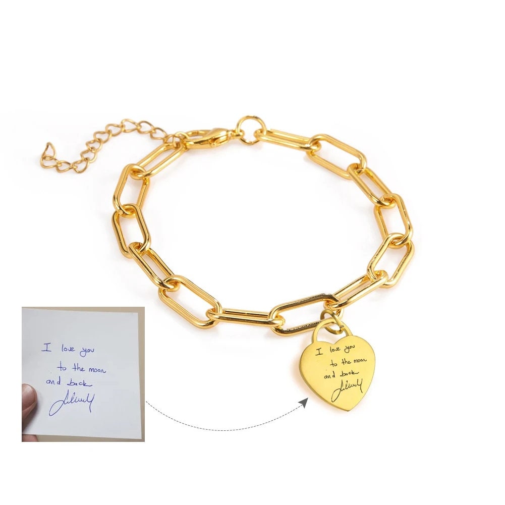 18K Gold Plated Actual Handwriting Bracelet Memorial, Personalized Signature Customized Jewelry, Custom Engraved Jewelry, Handmade Bracelet