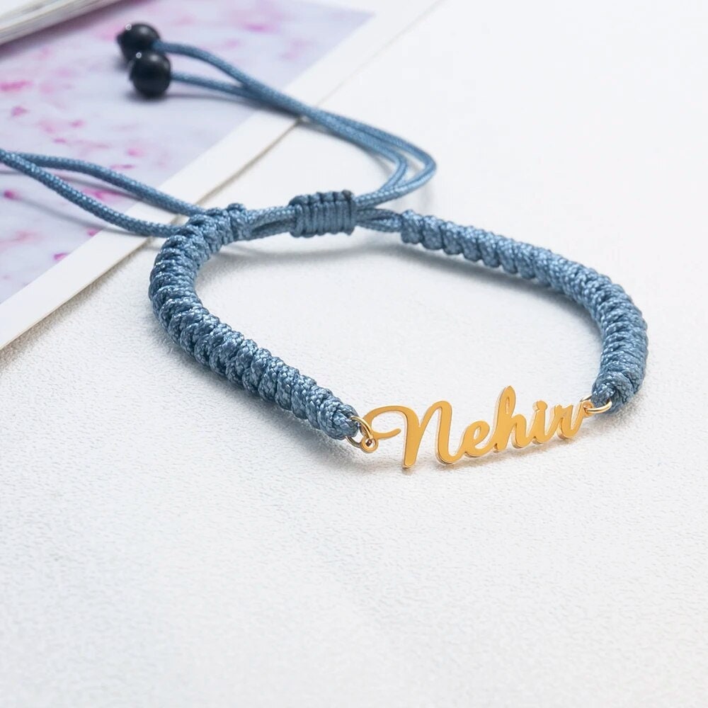 18K Gold Plated Personalized Name Bracelet, Adjustable Rope, Customized Name Bracelet Handcrafted Custom Jewelry, Nameplate Jewelry Gift