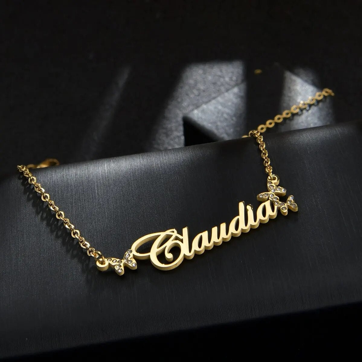 18K Gold Plated Personalized Name Necklace, Butterfly Zircon, Customized Name Necklace Handcrafted Custom Jewelry, Nameplate Pendant Gift