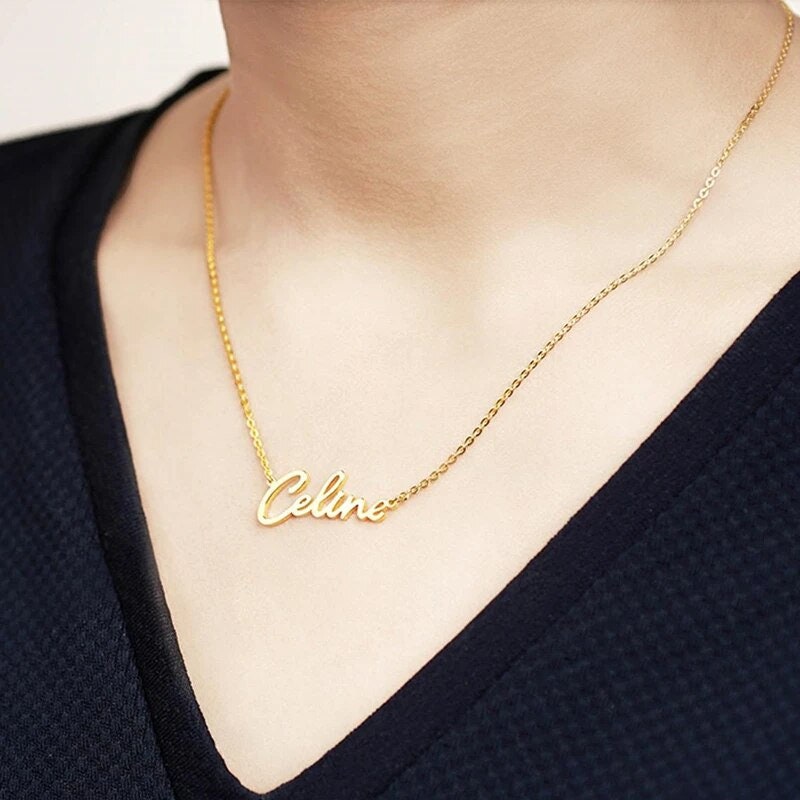 18K Gold Plated Personalized Name Necklace, Customized Name Necklace Handcrafted Custom Jewelry, Nameplate Pendant Gifts For Mom, For Her