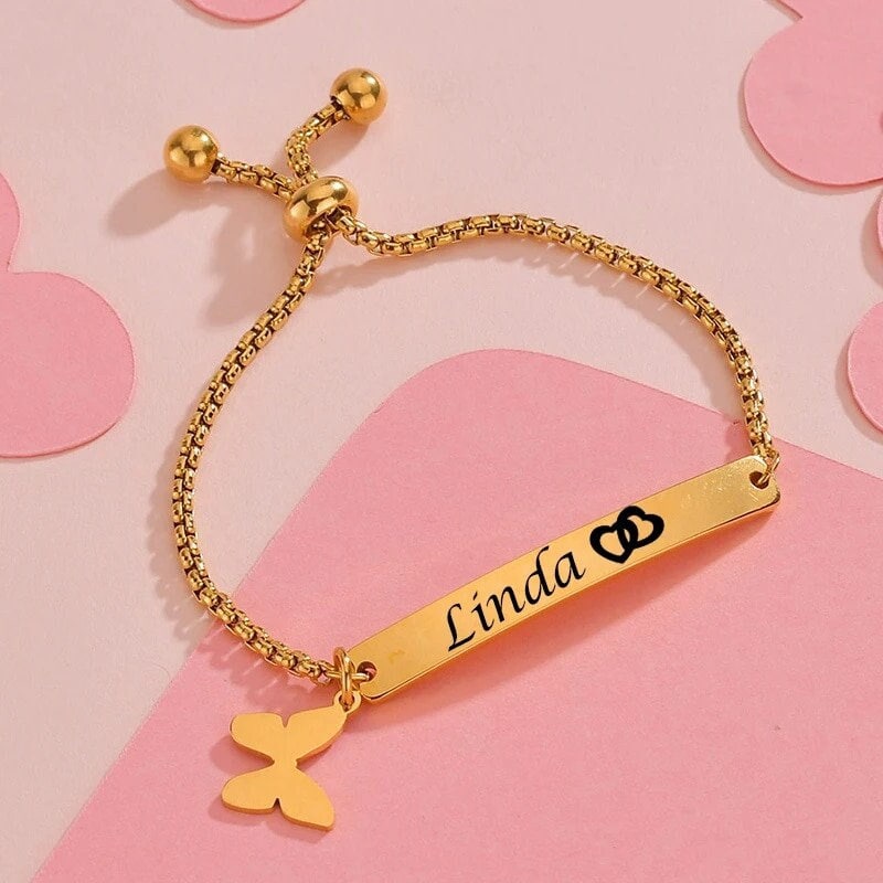 18K Gold Plated Personalized Baby Bracelet, Customized Name Jewelry, Nameplate Engraved Baby Bangle Custom Children's Jewelry For Baby Gift