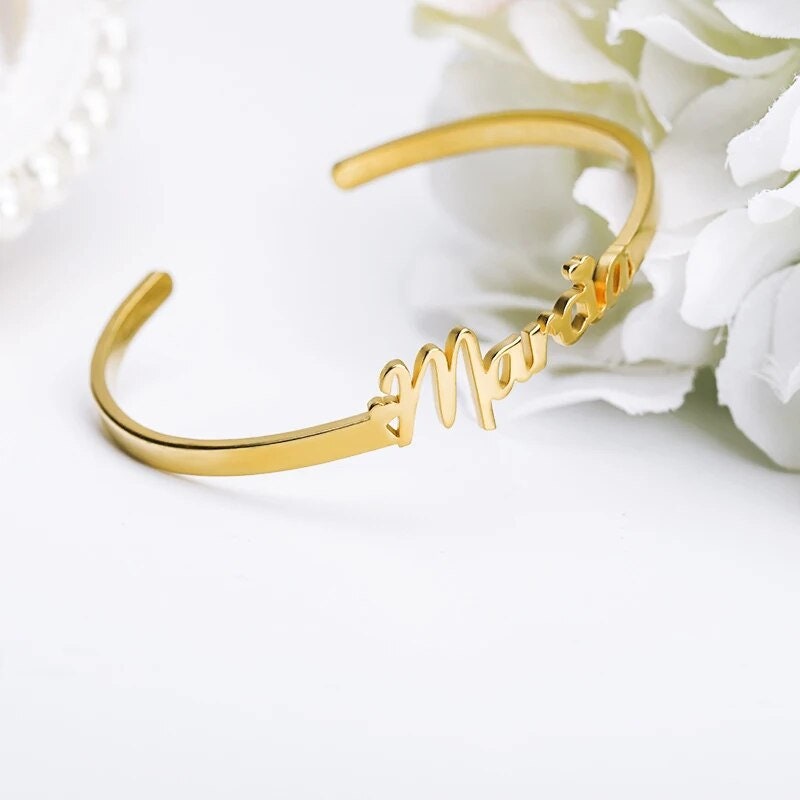 18K Gold Plated Personalized Name Bangle Bracelet, Customized Nameplate Jewelry, Custom Jewelry Bangle, Jewelry Wrist, Jewelry Gift For Her