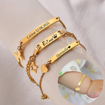 18K Gold Plated Personalized Baby Bracelet, Customized Name Jewelry, Nameplate Engraved Baby Bangle Custom Children's Jewelry For Baby Gift