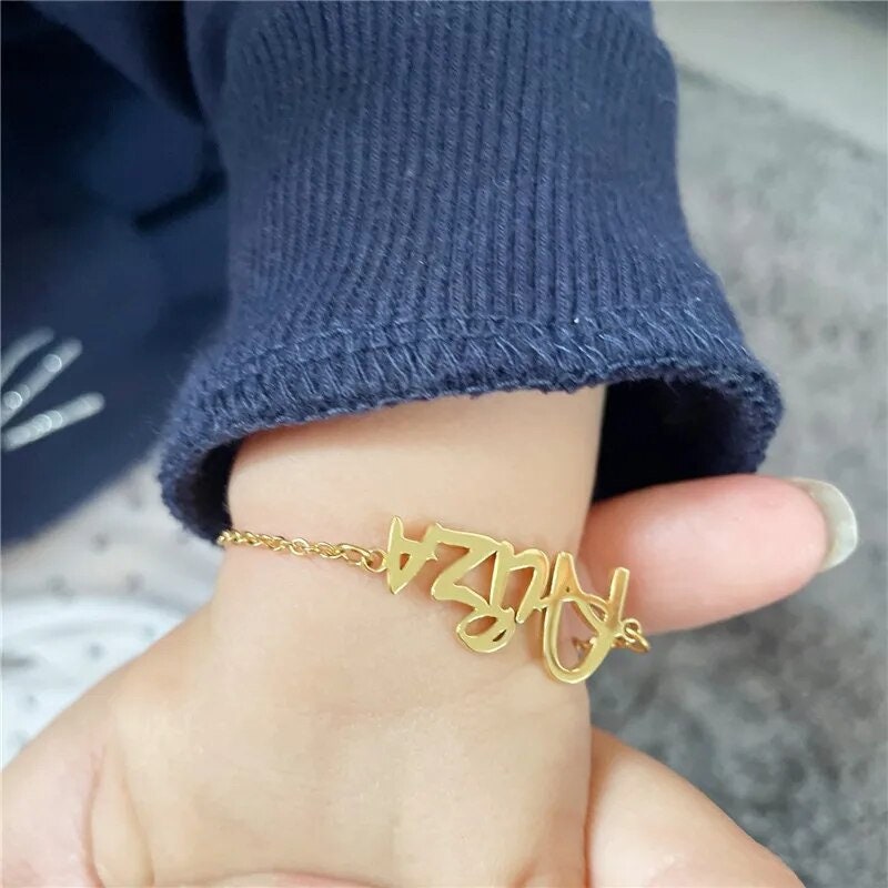 18K Gold Plated Personalized Baby Bracelet, Customized Name Jewelry, Nameplate Engraved Baby Bangle Custom Children's Jewelry For Baby Gift