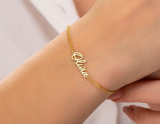 18K Gold Plated Personalized Name Bracelet, Customized Name Bracelet, Handcrafted Custom Jewelry, Nameplate Bangle, Gift For Mom, For Her