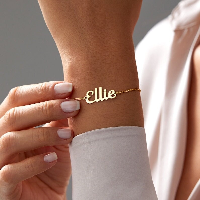 18K Gold Plated Personalized Name Bracelet, Customized Name Bracelet Handcrafted Custom Jewelry, Nameplate Jewelry Gift For Mom, For Her