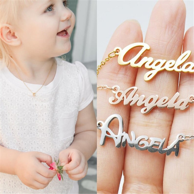 18K Gold Plated Children Personalized Name Necklace Customized Kids Name Necklace Custom Handcrafted Jewelry Gift For Kids, Children Jewelry