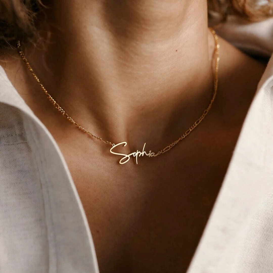 18K Gold Plated Personalized Name Necklace Customized Handwriting Font Name Necklace Handcraft Custom Jewelry Nameplate Pendant Gift For Her