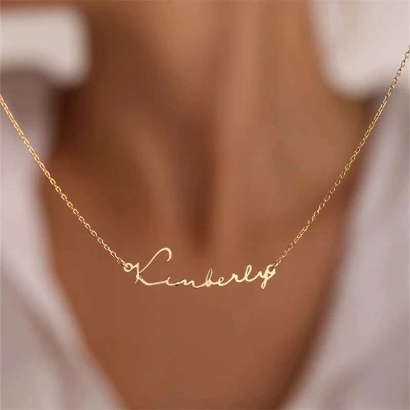 18K Gold Plated Personalized Name Necklace Handwriting Font, Customized Name Necklace, Handcrafted Custom Jewelry, Nameplate Pendant Gift