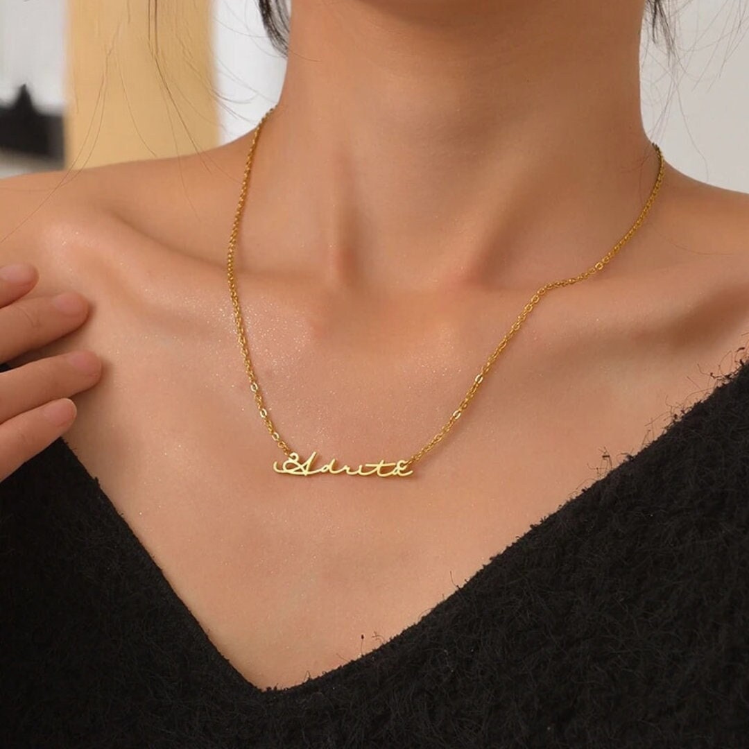 18K Gold Plated Personalized Name Necklace Handwriting Font, Customized Name Necklace, Handcrafted Custom Jewelry, Nameplate Pendant Gift