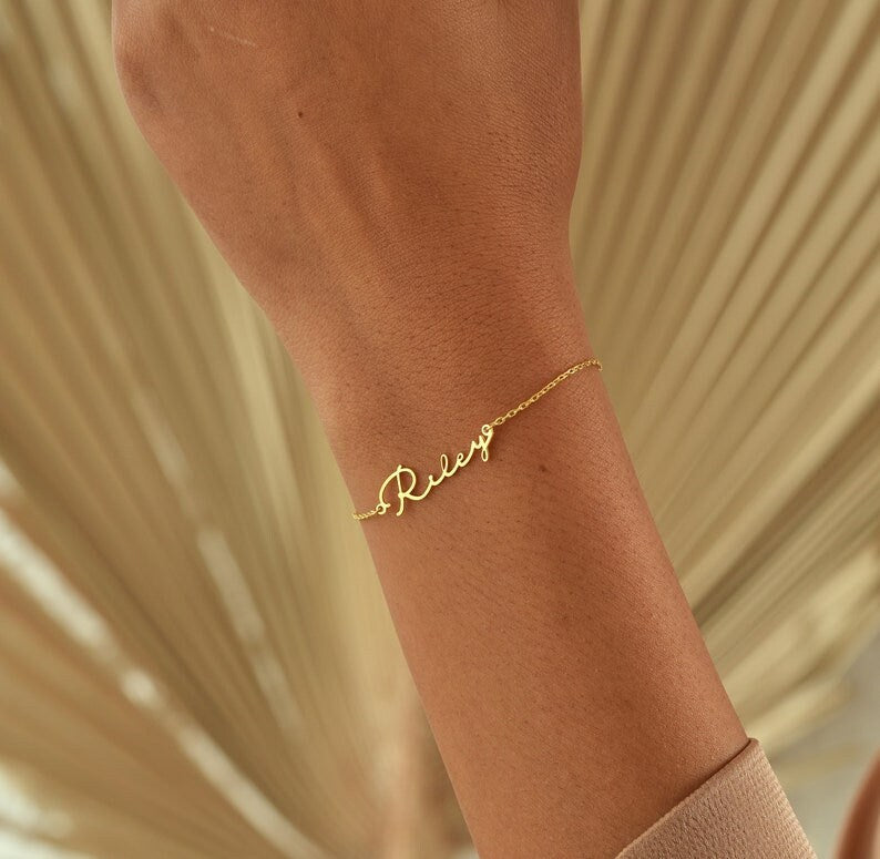 18K Gold Plated Personalized Name Bracelet, Customized Name Bracelet, Handcrafted Custom Jewelry, Nameplate Bangle, Gift For Mom, For Her