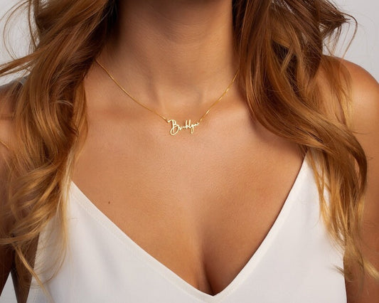 18K Gold Plated Personalized Name Necklace, Customized Name Necklace Handcrafted Custom Jewelry, Nameplate Pendant Gifts For Mom, For Her