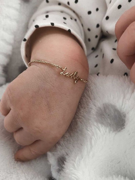 18K Gold Plated Personalized Baby Bracelet Customized Name Jewelry Nameplate Engraved Baby Bangle Custom Children's Jewelry For Baby Gift