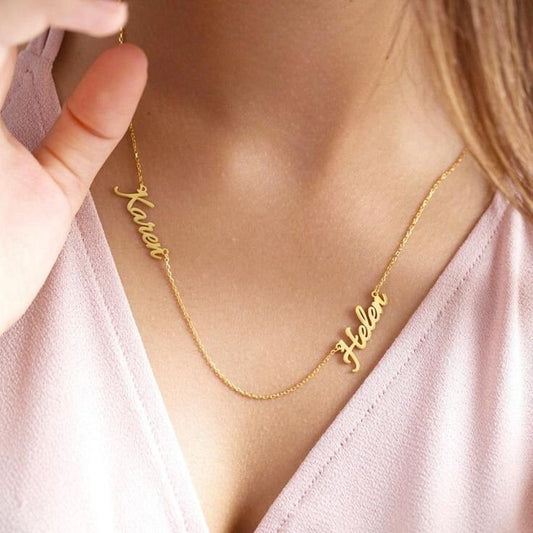 18K Gold Plated Personalized 1-6 Name Necklace, Customized Name Necklace Handcrafted Custom Jewelry Nameplate Pendant Gifts For Mom, For Her