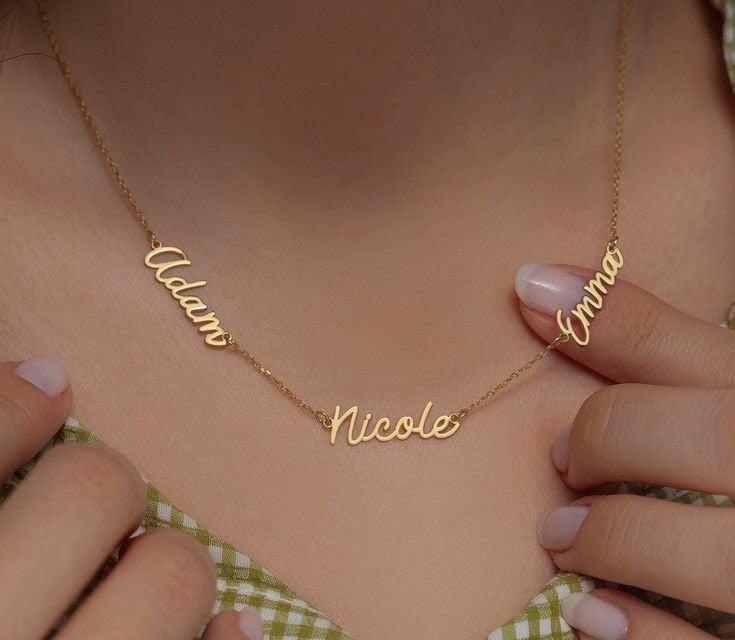 18K Gold Plated Personalized Multiple Name Necklace, Customized Name Necklace Handcrafted Custom Jewelry Nameplate Pendant, Gift For Her