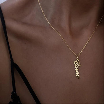 18K Gold Plated Personalized Vertical Name Necklace, Customized Name Necklace Handcrafted Custom Jewelry, Nameplate Pendant, Gift For Her